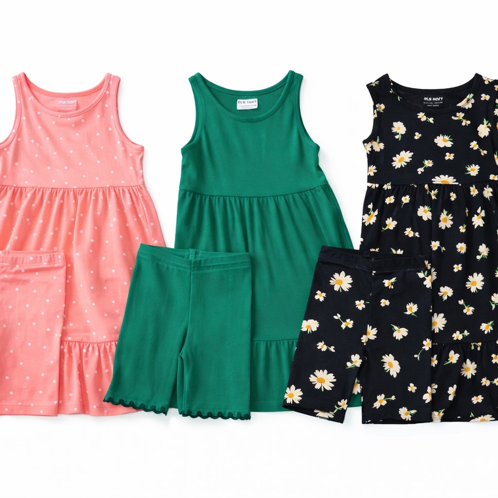 3 Outfit Girls Summer Bundle XL 14-16 Old Navy Dresses & Bike Shorts Sets